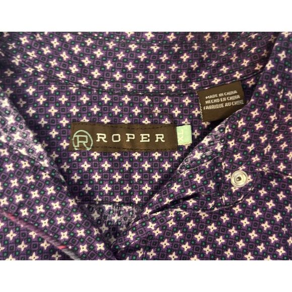 Roper Shirt Womens XL Purple Geometric Pearl Snap Rodeo Western Pockets Rodeo - Picture 7 of 8